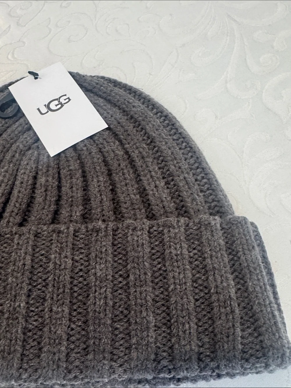 UGG Dark Charcoal Ribbed Cuff Beanie